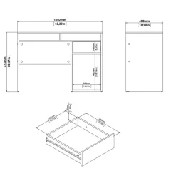 Bureau Boston Beton / Hoogglans Wit - 111x78x49 cm