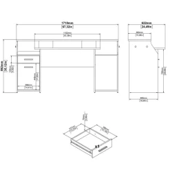 Bureau Boston Donkergrijs - 171x90x63 cm