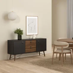 Dressoir Denver Zwart / Walnoot - 150x72x40 cm