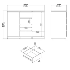 Dressoir Luna Hoogglans Wit - 121x91x50 cm