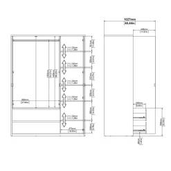 Kledingkast Atlanta Eiken / Hoogglans Wit - 149x202x58 cm