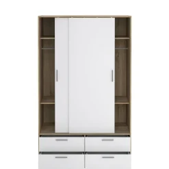 Kledingkast Jasper Eiken / Hoogglans Wit - 121x200x60 cm
