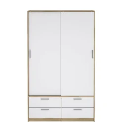 Kledingkast Jasper Eiken / Hoogglans Wit - 121x200x60 cm