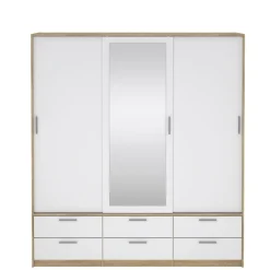Kledingkast Jasper Eiken / Hoogglans Wit - 182x200x60 cm