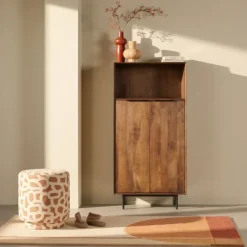 Light & Living Poef Davonte Terra / Crème  - Ø 40 cm