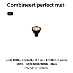 Lucide Plafondspot Punch Zwart - 2 x GU10 - 63 cm breed