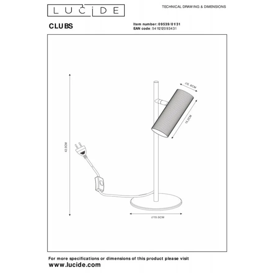 Lucide Tafellamp Clubs Wit - GU10 - 42 cm hoog