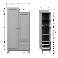 WOOOD Kledingkast Lily Grijs - 98x190x41 cm