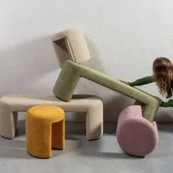 WOOOD Poef Charlie Beige - Ø 45 cm