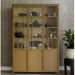 WOOOD Vitrinekast Exhibit XL Honinggeel - 142x200x44 cm