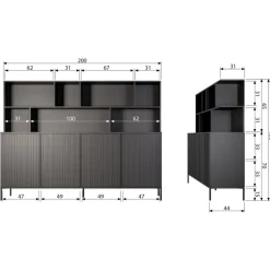 WOOOD Wandkast New Gravure Zwart - 200x150x44 cm